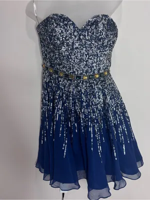 Sherri Hill 8413 navy blue Mini prom strapless Dress beaded sequins 100% silk 6 thumbnail 5