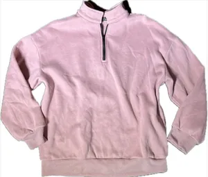 Trendy Queen Pink Quarter-Zip Fleece Mock Neck Sweatshirt Large thumbnail 1