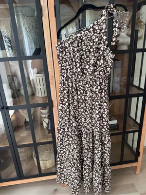 Amazon floral maxi dress prettygarden chocolate one shoulder knot ruffle elastic thumbnail 7