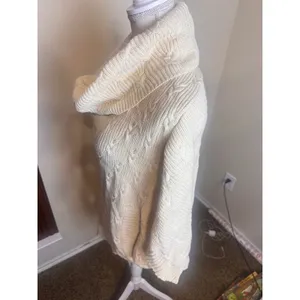 Wrangler Cream Cable Knit Cowl Neck Poncho Sweater Chunky Womens Medium Ivory thumbnail 3