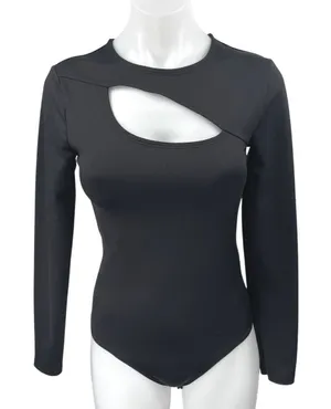 Abercrombie & Fitch Women's Black Cutout Long Sleeve Thong Bodysuit Top Size S thumbnail 1