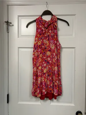 ANDRÉE BY UNIT Red & Pink Floral Tie-Neck Dress thumbnail 2