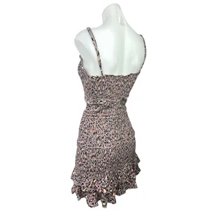 Olivaceous Multicolor Smocked V Neck Sleeveless Ruffle Bodycon Mini Dress Size M thumbnail 2