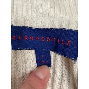 Aeropostale Ribbed Sweater Cream Black Trim Cropped Preppy‎ Minimalist Size L thumbnail 7