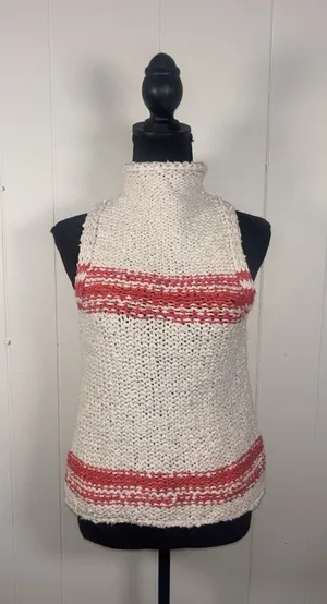 Anthropologie Pilcro mock-neck keyhole sweater tank off-white red striped Small‎ thumbnail 1