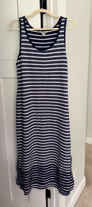 Tommy Bahama navy blue stripe maxi sleeveless dress beachy‎ casual stretch thumbnail 1