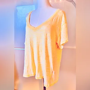 FREE PEOPLE We The Free Burnout Boyfriend T-shirt Yellow Short Sleeve CutOut Tee thumbnail 5