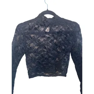 Womens Lace Crop Top Small Black Bell Sleeve Mock Neck Goth Whimsigoth‎ Festival thumbnail 3