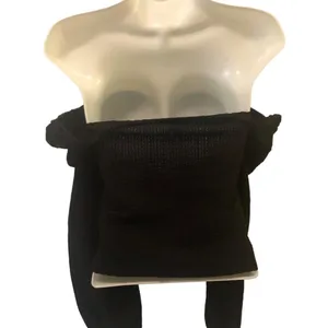 VTG Y2K Express Milkmaid Crop Top Stretch Gauze Long Sleeve Sexy Boho XS Black thumbnail 5