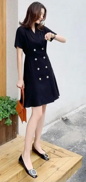 Small Black Vest Dress Korean Small Button Lapel Blazer Nwot Dress thumbnail 1
