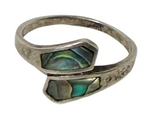 VINTAGE STERLING 925‎ SILVER VIBRANT ABALONE SHELL Size 7 thumbnail 1