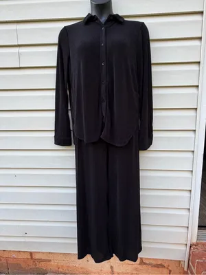 Easel Los Angeles Black 2 Piece Lounge Set Wide Leg Pants Medium New thumbnail 2
