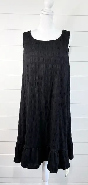 HALARA‎ Sleeveless tank Black Textured Ruffle-Hem Midi Dress Size XL NEW thumbnail 1