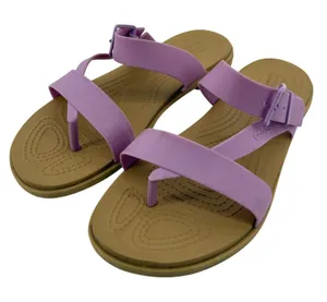 Crocs Tulum Toe Post Sandal Purple Tan Women 8 Slip On Buckle Casual Comfy thumbnail 1