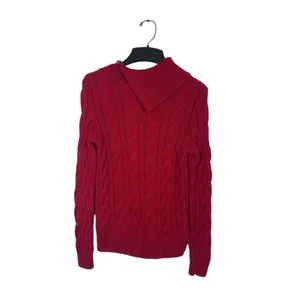 Lauren Ralph Lauren M Red Cable Knit Shawl Collar Button Shoulder Sweater Chunky thumbnail 5