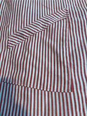 VTG country cottage-core Full apron Bib Seersucker Handmade Red White Stripe Tie thumbnail 8