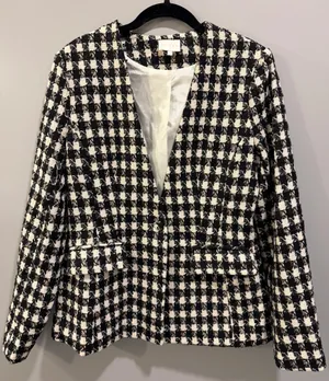 Entro Tweed Houndstooth Button Detail Blazer Black and Whitw thumbnail 1
