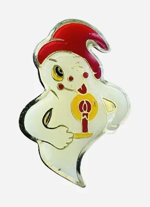 Casper Enamel Pin Friendly Ghost Christmas Night Cap‎ Holding Candle Gold Tone thumbnail 1