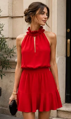 Amanda Uprichard Halter Mini Dress Sz M Quiet Luxury Paris Smocked Drop Waist thumbnail 1