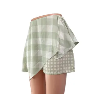 Urban Outfitters Green Gingham Check Asymmetric A-Line Mini Skort Skirt Size 6 thumbnail 2