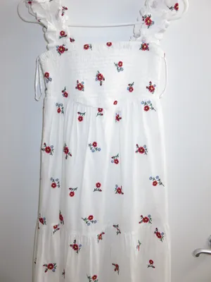 Nobody’s Child White Floral Embroidered Smocked Tiered Maxi Dress Size 2 thumbnail 7