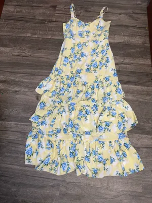 Abercrombie & Fitch Yellow Floral Tiered Midi Dress with Blue Accents thumbnail 3