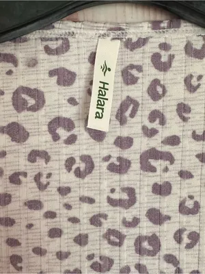 Halara White Tie-Front Short Sleeve Purple Leopard Print Cropped Lounge Top L thumbnail 6