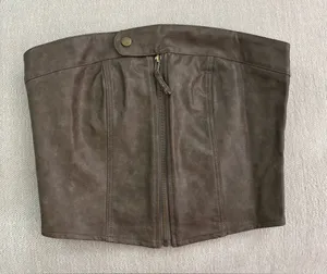 Cider Brown Faux-Leather Lace up Zipper Corset NWT thumbnail 1