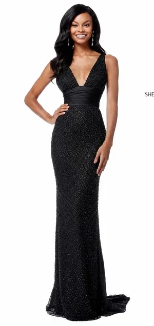 Sherri Hill 51641 Black Beaded V-Neck‎ Gown NWT Size 0 $798 thumbnail 1