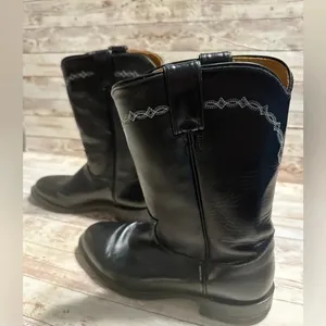 Justin Boots J Diamond L3233 Black Leather Roper Western Boots Women's Size 6.5E thumbnail 8