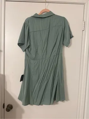 NWT Lulus Pleasant Darling Sage Green Short Sleeve Button-Up Mini Dress Size XL thumbnail 7