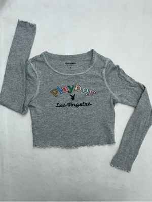 Playboy Pacsun Cropped Long Sleeve Tee Size XS Lettuce Hem thumbnail 7