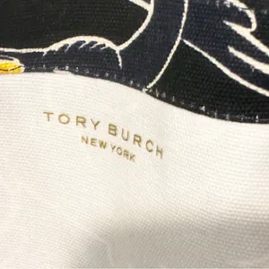 Tory Burch Printed Canvas Tote‎ Black Goose Ribbon Bag Travel thumbnail 3
