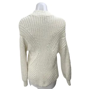 Abercrombie & Fitch White Crochet Knit Open Front Long Sleeve Cardigan Sweater M thumbnail 2
