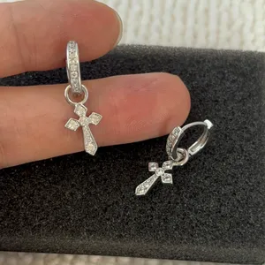CZ Cross Dangle Drop Earrings for Men Women,Streetwear Punk Hip Hop Unisex Style thumbnail 5