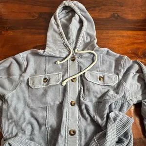 American Eagle Outfitters Sweater Womens XS Blue‎ Waffle Knit Hooded thumbnail 5