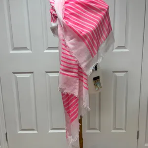 Steve Madden‎ Pink and White Striped Oversized Scarf or Wraps - 74"x40" - NEW. thumbnail 4