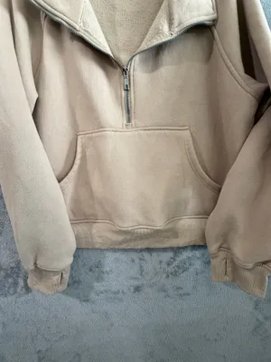 Automet Women’s XL Beige Half Zip Oversized Pullover Sweatshirt Kangaroo Pocket thumbnail 2