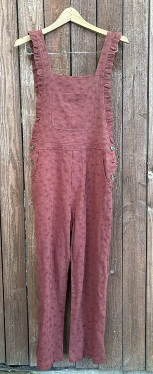 NWT Storia Brown Floral Ruffle Overalls thumbnail 1