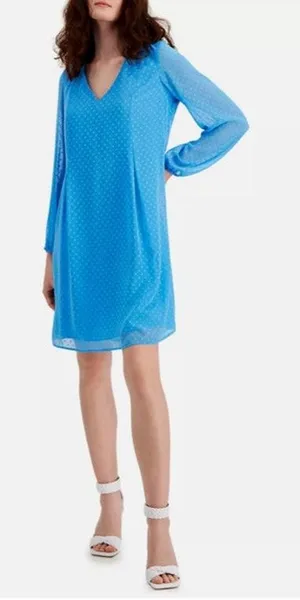INC Blue Polka Dot Dress Long Sleeve Retro Vintage Inspired Size‎ M thumbnail 1