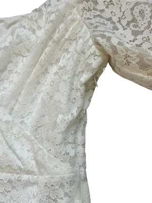 Michael Costello Revolve Cream Lace Midi Dress Puff Sleeve Ruffle Hem Feminine thumbnail 6