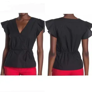 {4} J. Crew Poplin Flutter Sleeve Faux Wrap Top thumbnail 2