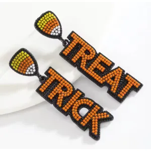 Trick or Treat Earrings Womens‎ OS Orange Candy Corn Beaded Halloween Teacher thumbnail 1