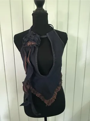 PrettyLittleThing Navy Blue Halter Top with Brown Fringe thumbnail 2