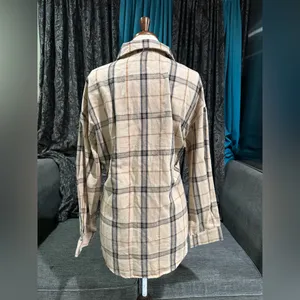 Women Plaid Tan & Black Collared Long Sleeve Buttondown Relaxed Fit Shirt‎ Sz L thumbnail 11