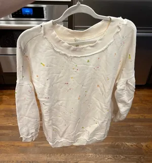 Free People MOVEMENT Womens small Sweatshirt‎ Top Cream Balloon Sleeve thumbnail 1