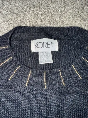 Koret Vintage Black Beaded Sequin Sweater with Gold Embroidery, Size S thumbnail 3