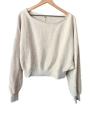 Free People Oversized Joni Pullover Oatmeal Grey Medium thumbnail 1
