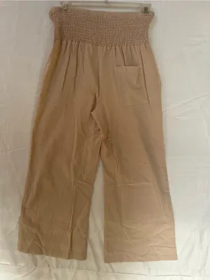 Plus size Linen/Cotton high elastic waist wide leg beige pants W/pockets 18/20 thumbnail 6