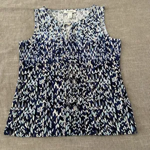 White House Black Market Blue Size S Geometric Tank Top Sleeveless Shirt WHBM thumbnail 1